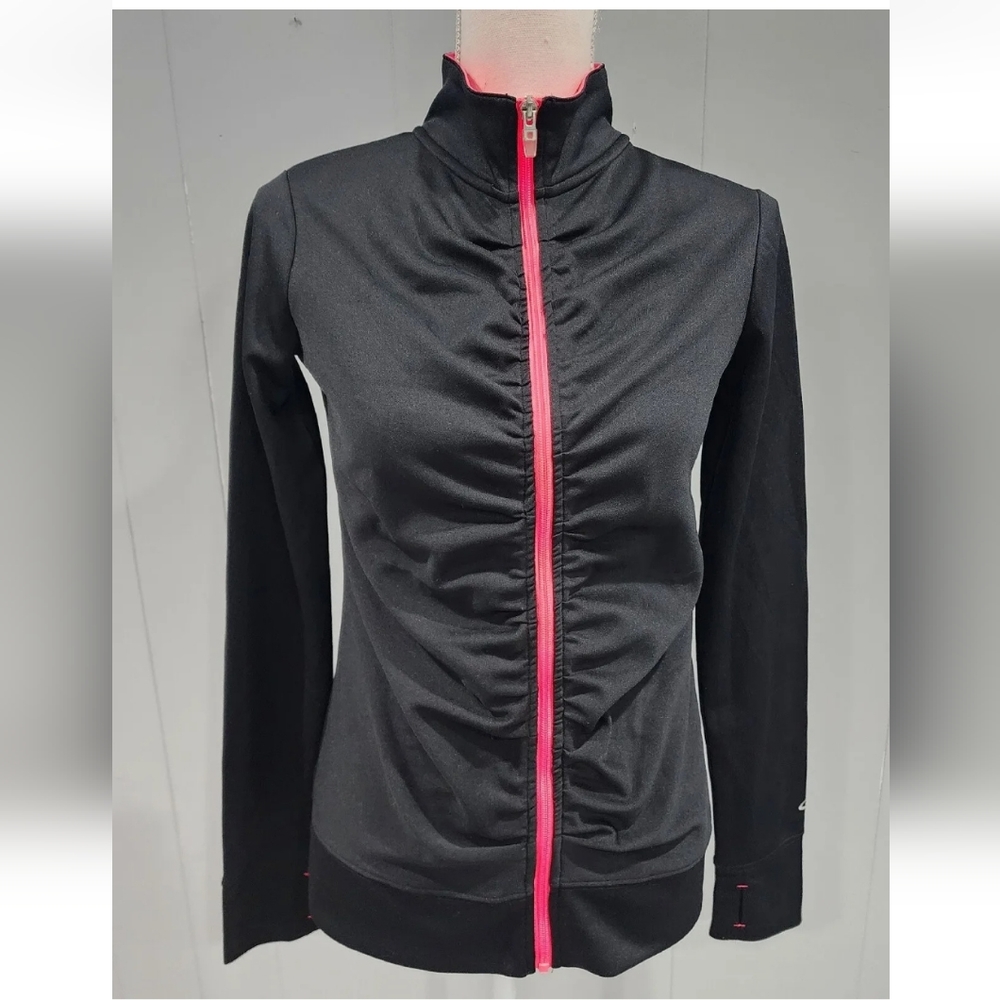 Champion Duo Dry Girl’s Size XL 14-16 Ruched Front Track Jacket Black Pink Zip